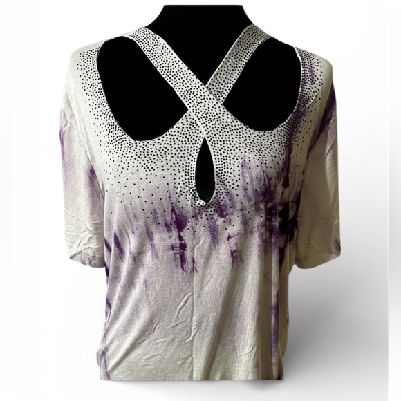Vocal Tops - Vocal 1XL NWOT Rhinestone Cutout Tie Dye Top | Plus Size Y2K Western Boho
